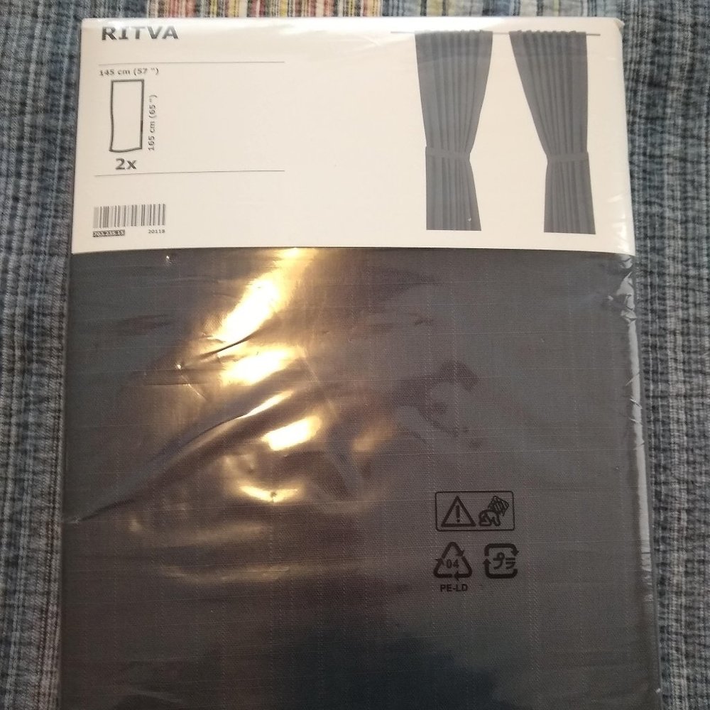 dark gray Ritva curtains from IKEA, new in package